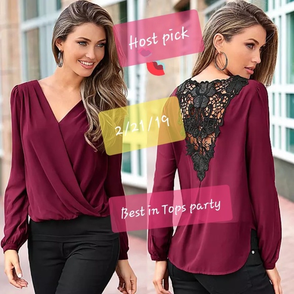 Show Lai Tops - Burgundy sheer top